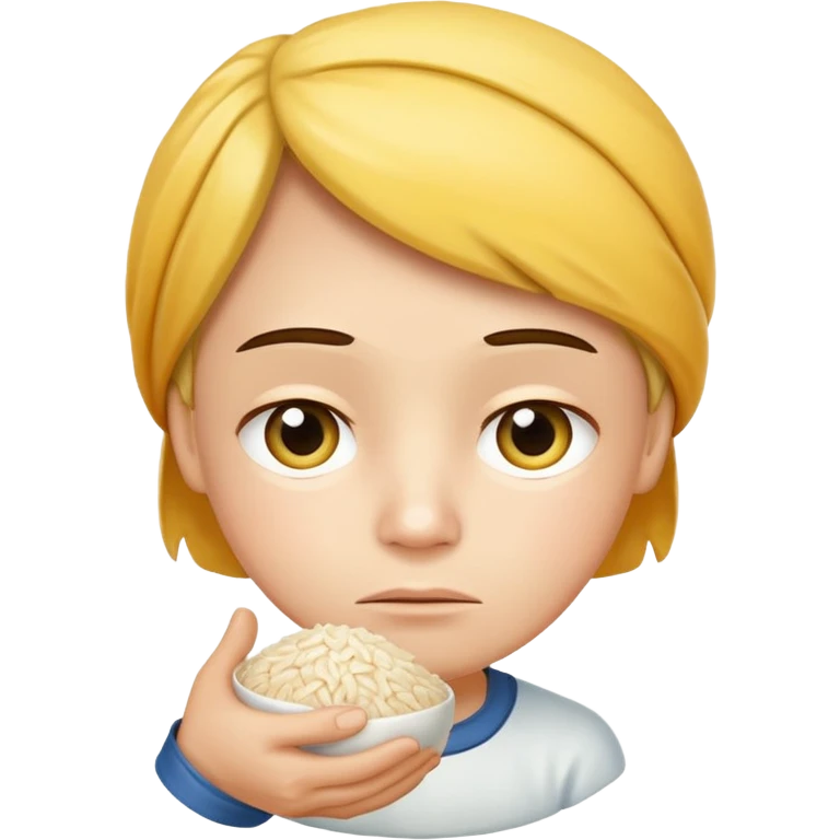 caring yellow face holding rice, gently frowning with worry — as if it wants to take care of you. emoji