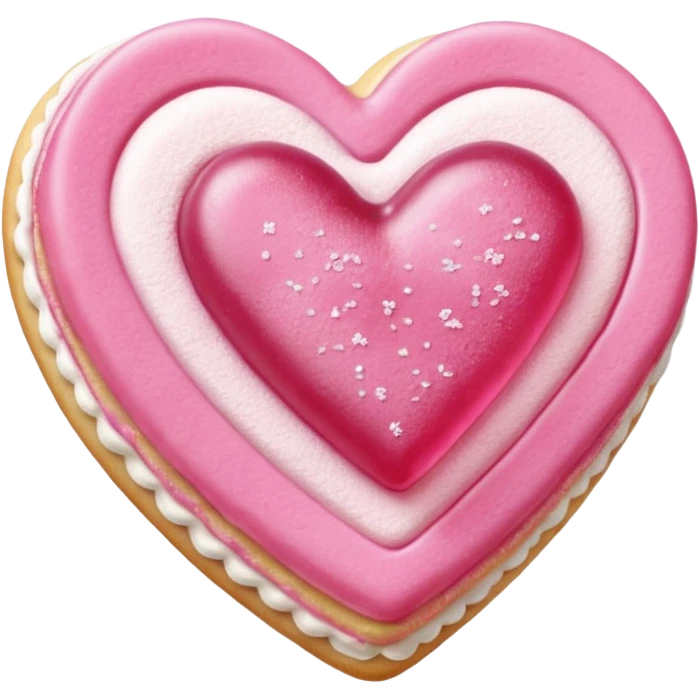 Realistic shortbread cookie in the shape of a heart with pink jelly middle filling and sprinkled powder sugar on top. emoji