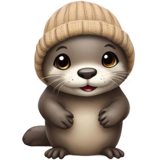 Cute baby otter. Wearing mittens and winter hat.  emoji