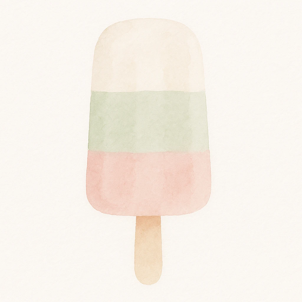 Handmade ice cream in watercolor style with white, green, and pink pastel tones. emoji
