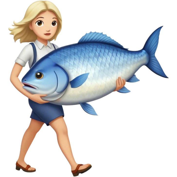 Woman walking with huge fish  emoji