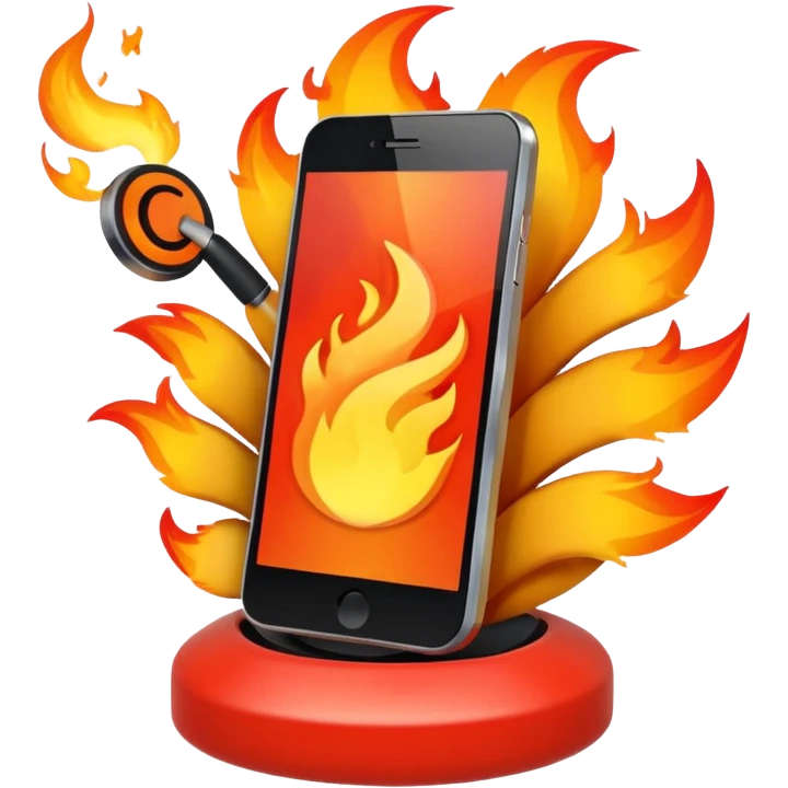 Generate aemoji of a phone spinning around with fire on emoji