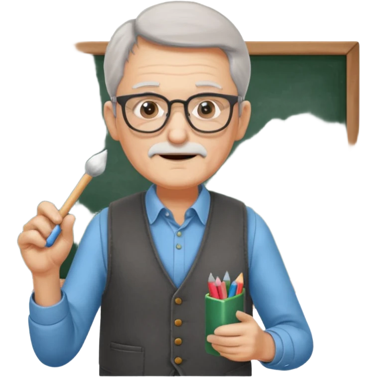 Man teacher: old, wearing vest, wearing glasses, hold chalk on their hand emoji