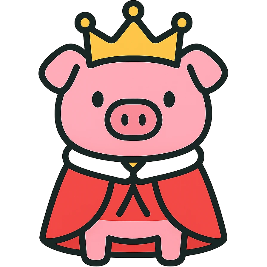 Pink pig with gold crown and royal red cape, Technoblade character emoji