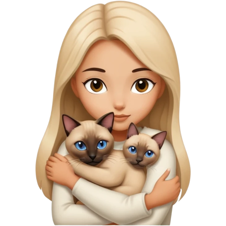 A beautiful girl hugs a Siamese cat emoji