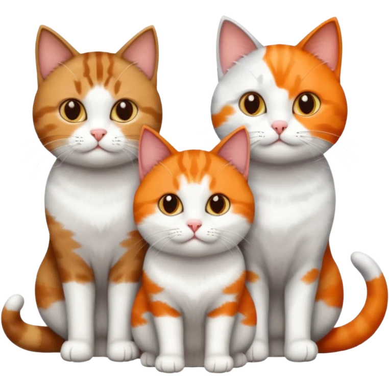 3 different coloured short haired cats including; a dark brown tabby and white cat, and a dark grey and white  emoji