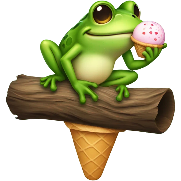 A frog on a log eating ice cream emoji