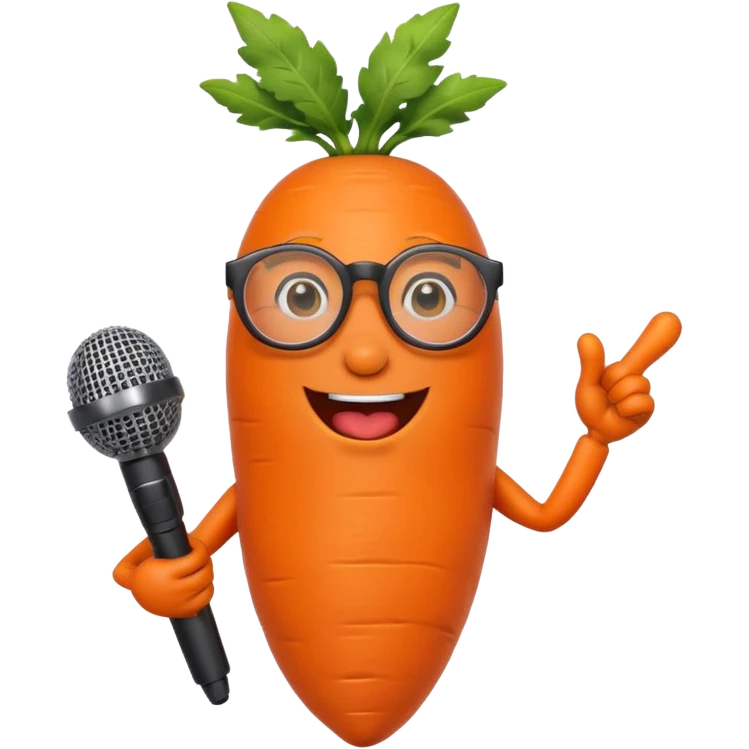 singing carrot wearing glasses with microphone emoji