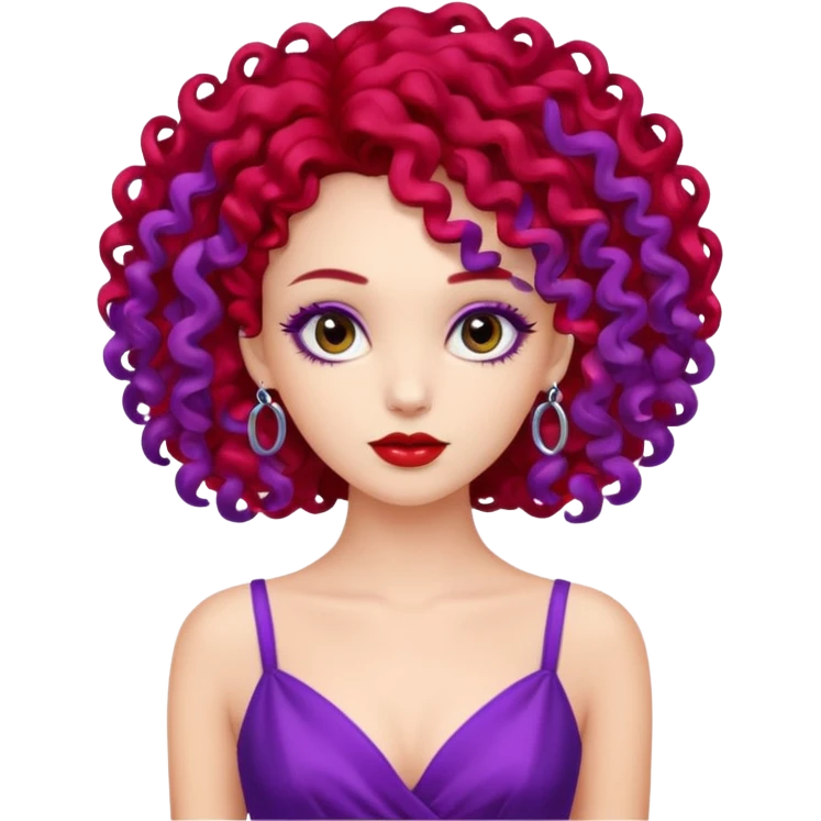 Fashion Model with Purple Curls, red dress emoji