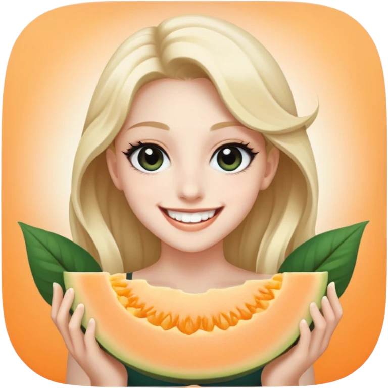 Super idol smiling but with only his upper teeth out and he is extremely white and he has completely white pupils and the irises are pitch black and his eyes are so big they cover his eyelids and the background is a very whitish cantaloupe color emoji