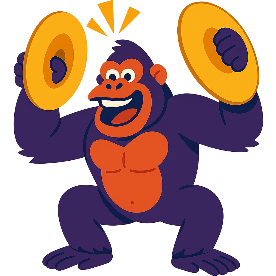 cartoon gorilla enthusiastically clashing cymbals emoji