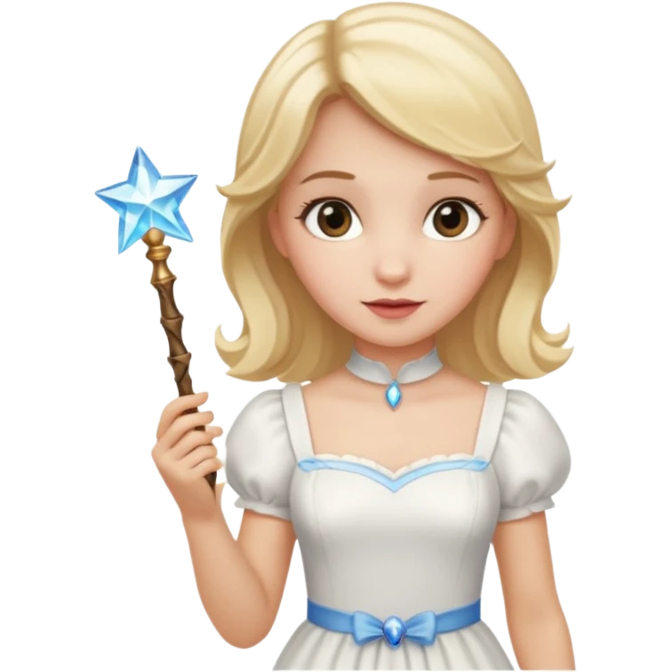 dorothy queen blonde hair, white dress with magic wand emoji