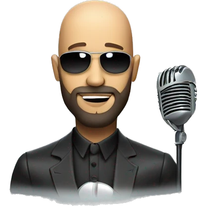 a head of a bald brazilian man with a beard, wering a futuristic suit, singer emoji