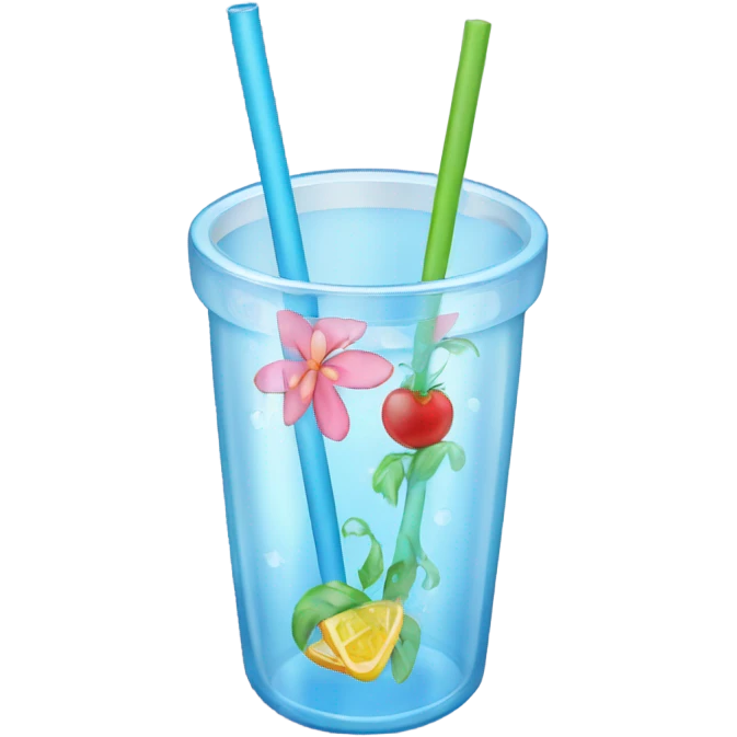 glass water cup with straw and designs emoji