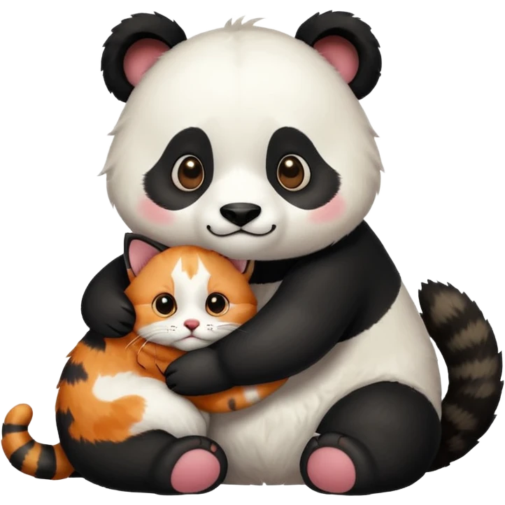 Panda hugging a calico cat emoji