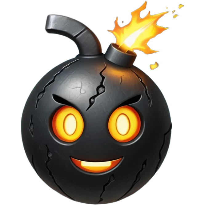 vibrant stylized cartoon bomb with lit fuse emoji, suitable as a sprite for a 2D fruit ninja game emoji