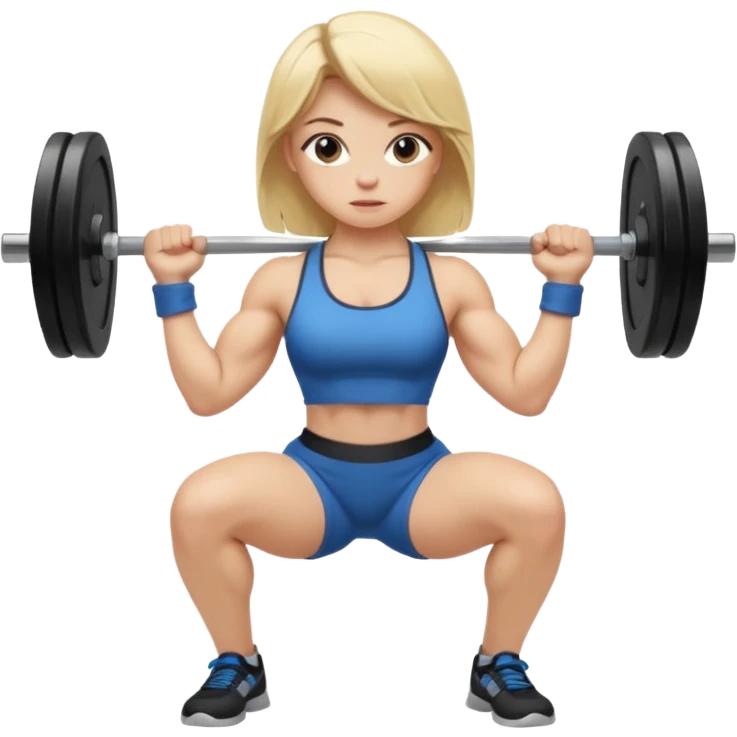 Blonde girl with muscles with a barbell ready to squat emoji