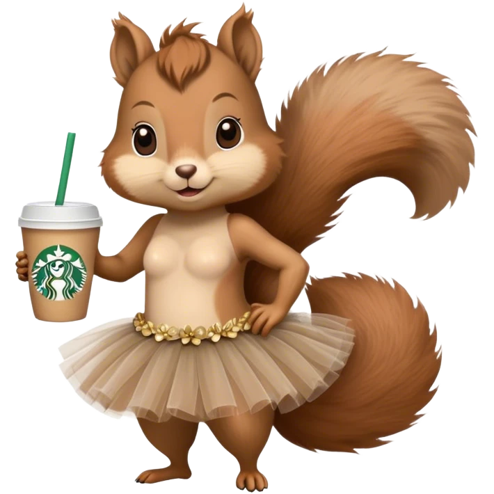 squirrel in a tutu holding a starbucks emoji
