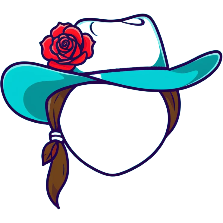 Denim cowgirl hat with red roses around the brim emoji