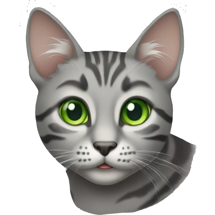 Grey tabby cat with green eyes emoji