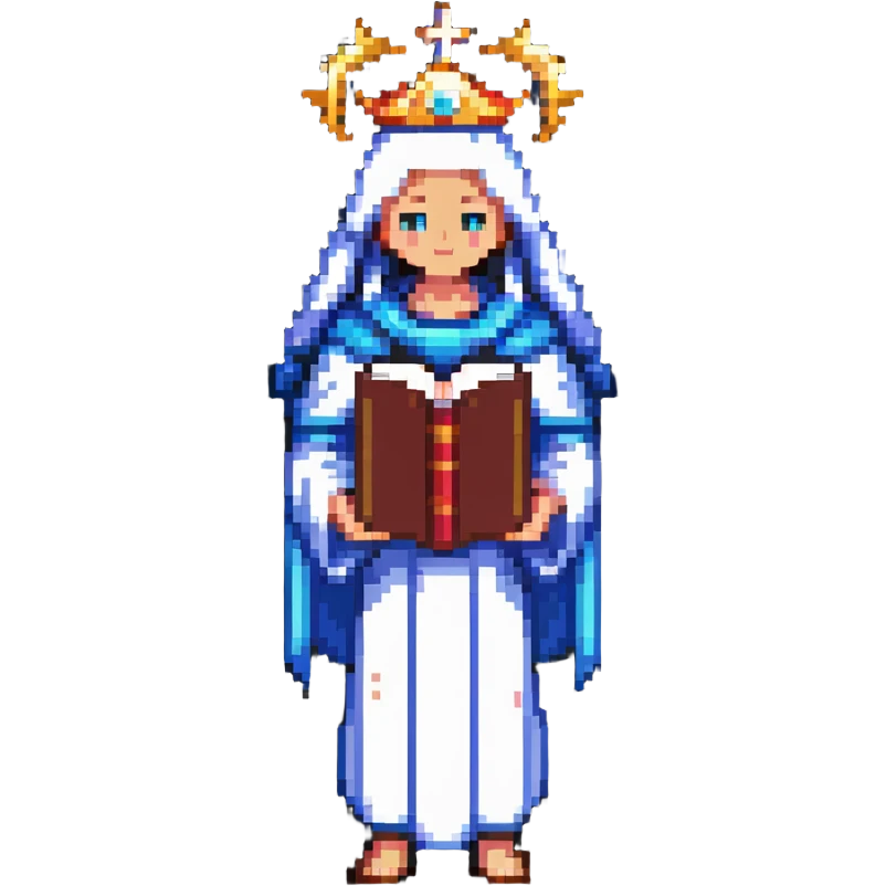 deity with a holy book, pixel art style emoji