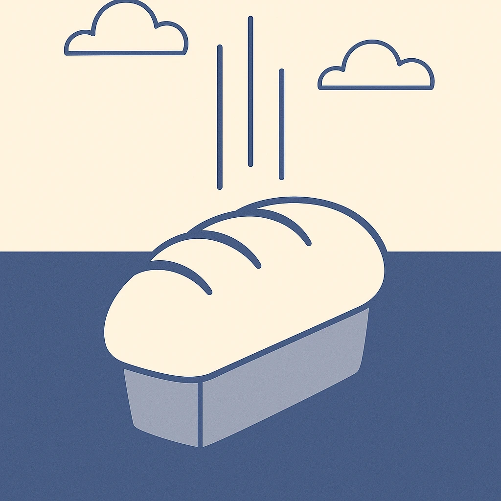 a simple style loaf of bread with motion lines dropping from above with blue background emoji