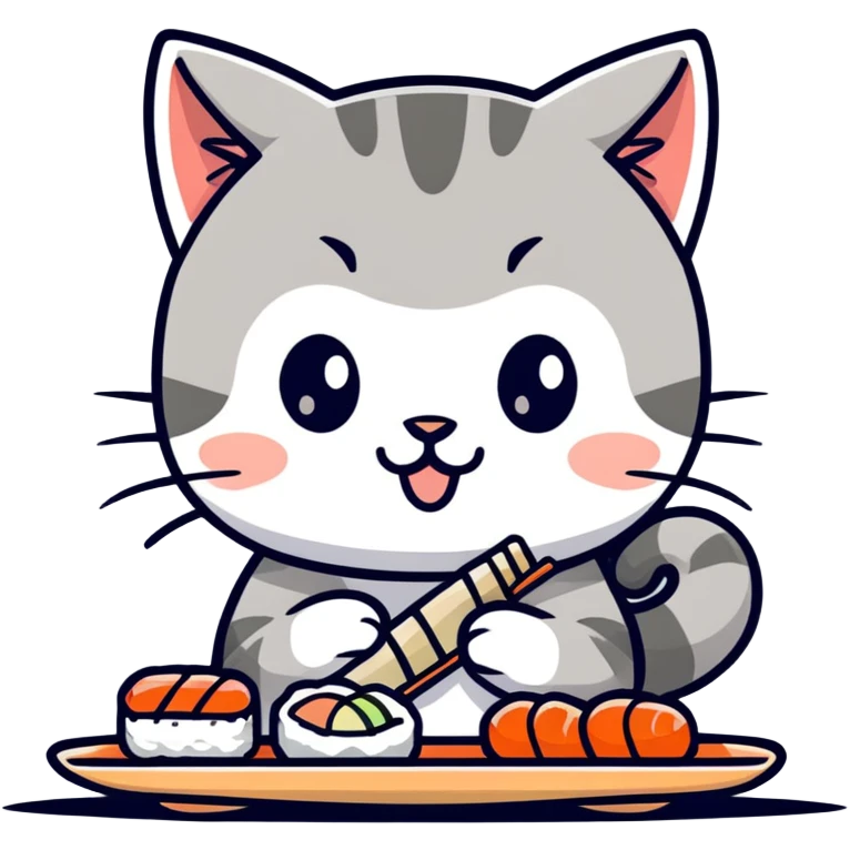 grey tabby kitten eating sushi emoji