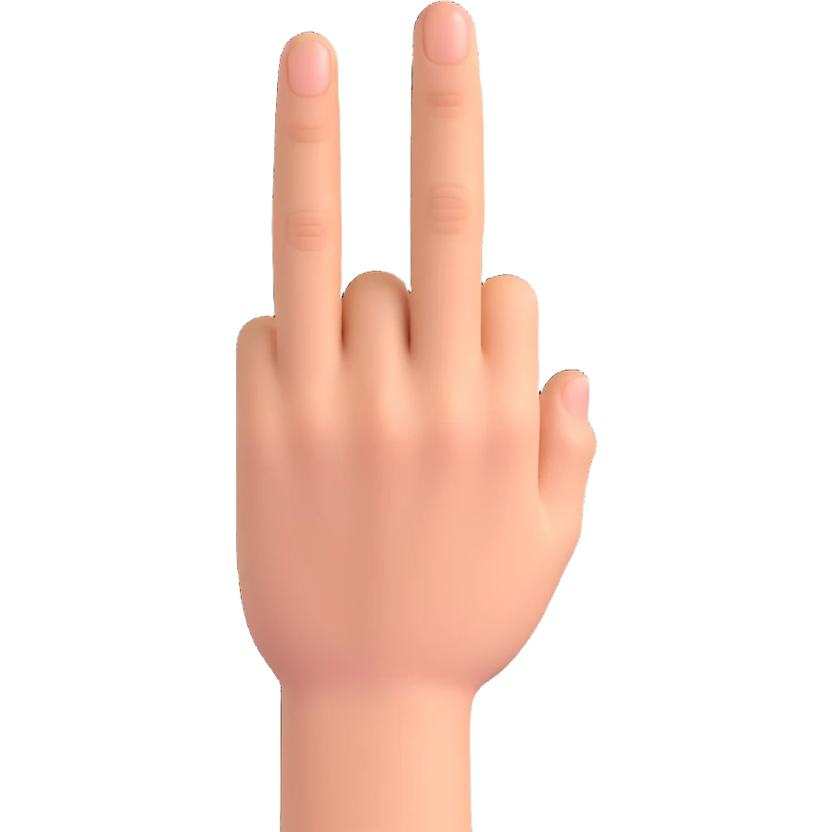 hand from the back, only ring and index fingers up, middle finger bent, thumb and pinky not shown, minimal style emoji