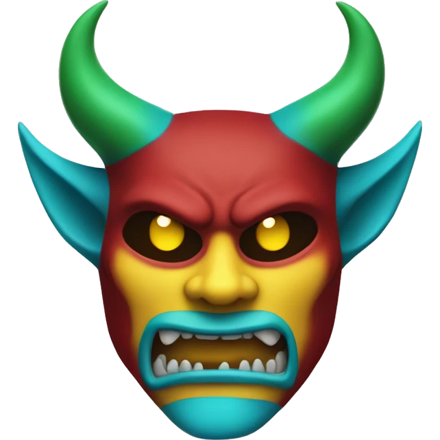 Face: Yellow
Demon Mask: Maroon
Horns: Blue
Mouth: Red
Demon Eyes: Cyan
Regular Eyes: Green emoji