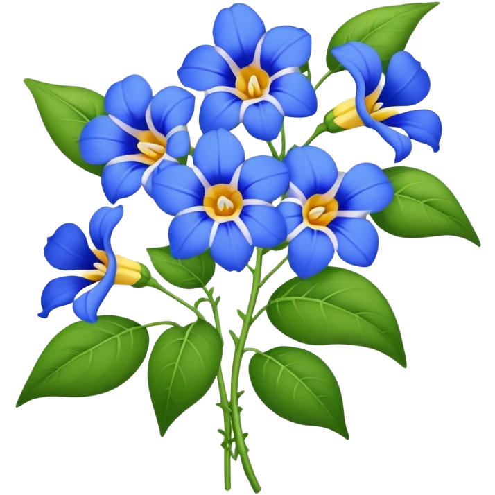 luxuriant, big bouquet Blue Thunbergia, stem, leaf emoji