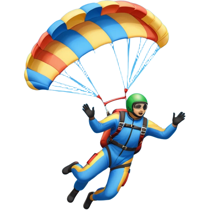 A skydiver free-falling through the clear sky, with a brightly colored parachute just about to open. The scene captures the thrill of the sport, with the vast expanse of the sky and distant ground below, emphasizing the excitement and adrenaline of parachuting emoji