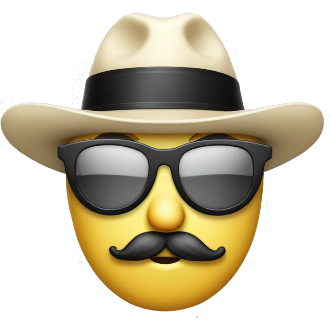 emoji carita con bigote gafas y sombrero voltiao blanco negro emoji