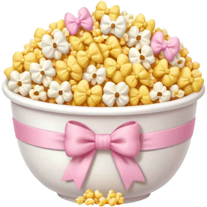 popcorn soft texture in white bowl with pink pastel bow emoji