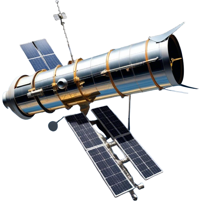  Cinematic Realistic Hubble Space Telescope – A majestic, ultra-detailed rendering of the Hubble Telescope floating above Earth. Its reflective metallic surface and vast solar panels stretch into the darkness, while the lens is pointed outward, capturing the mysteries of the cosmos. emoji