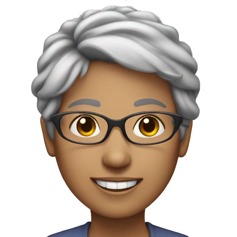 short grey haired Woman with glasses smiling emoji