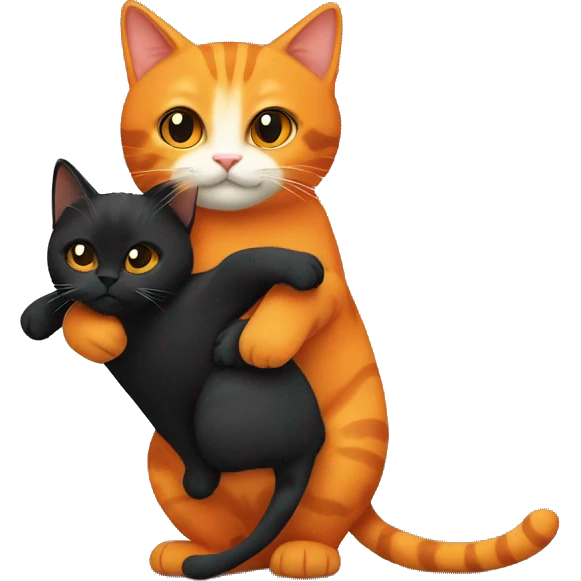 orange cat and black tortiseshell cat holding hands emoji