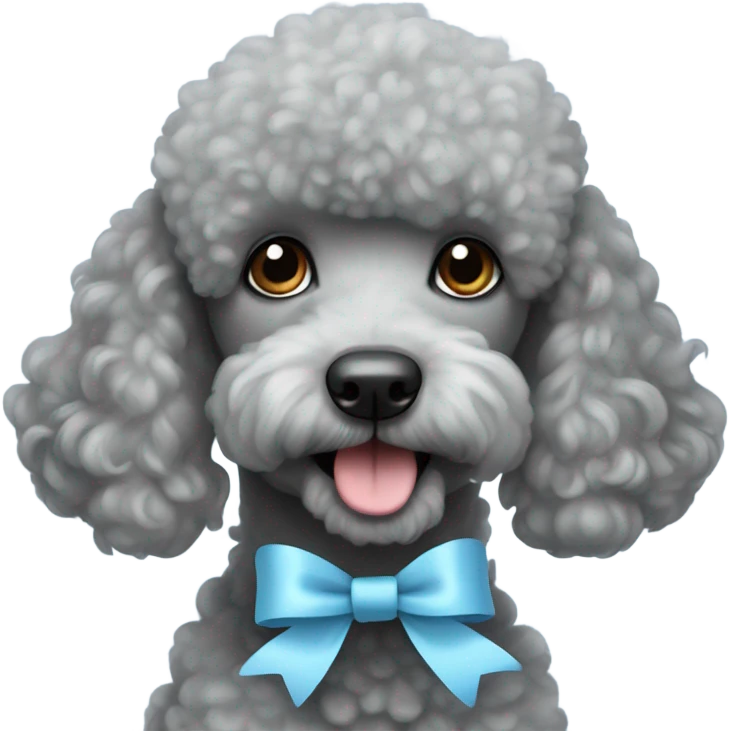 Gray poodle with a cute light blue ribbon on ears and  emoji