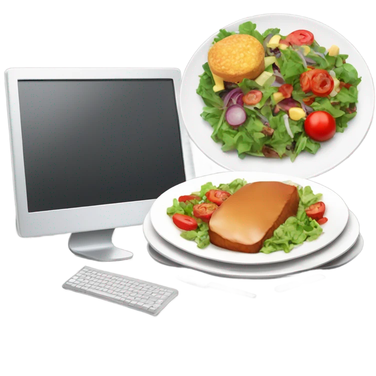 a hot delicious dinner and salad on a plate next to the computer emoji