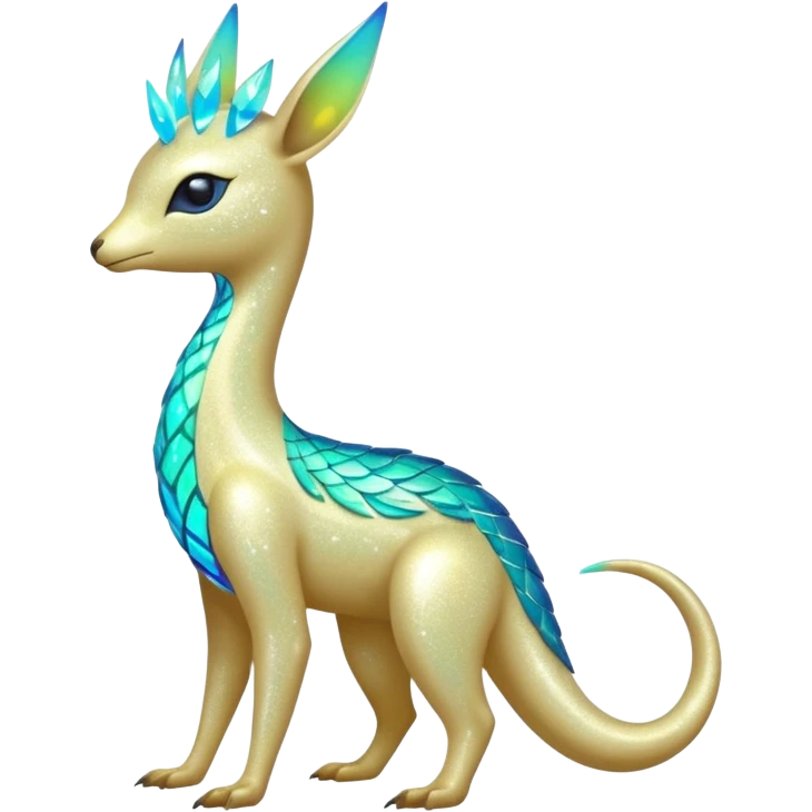 Shiny Exotic Futuristic Tropical Colorful Neon-colored Glittery Ethereal Sparkly Amaura-Aurorus-Fakémon-hybrid-creature (full body)  emoji