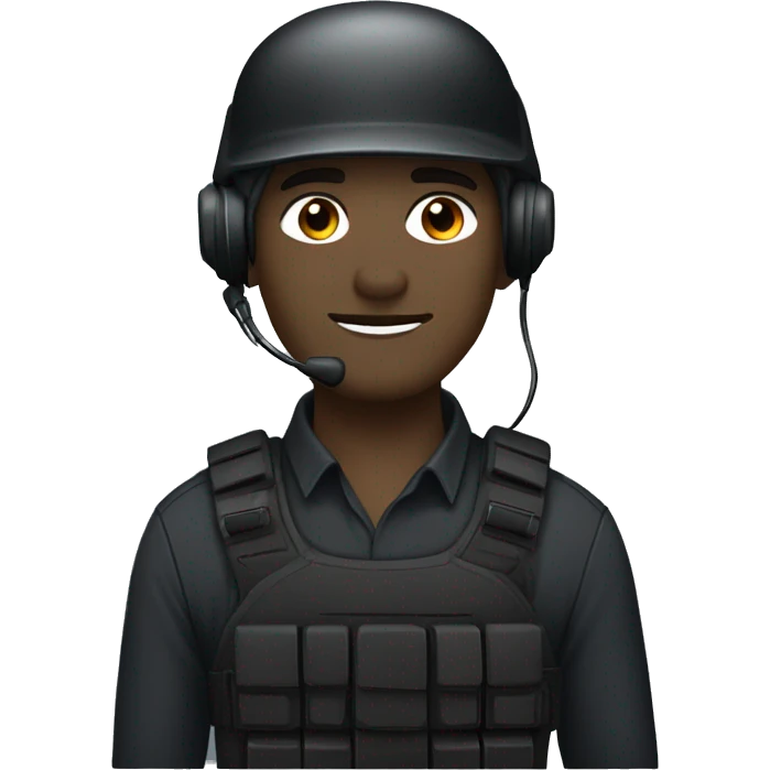 operator dressed in black with a milatary helmet, without glasses, wearing a headset, preferably male white emoji