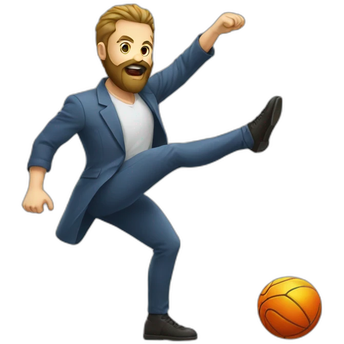 man with beard kicking virus as ball emoji