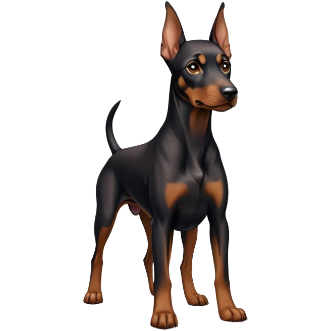 cinematic-noble-doberman puppy-full body-emoji on all fours,-poised-and-regal,-with-a-strong,-athletic-build-and-a-lustrous,-well-groomed-black and tan fur,-deep-set-soulful-brown-eyes,-simplified-yet-sharp-and-sophisticated-features,-highly-detailed, emoji