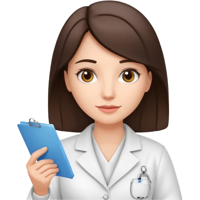 Brunette pharmacist with a gown and a prescription paper emoji