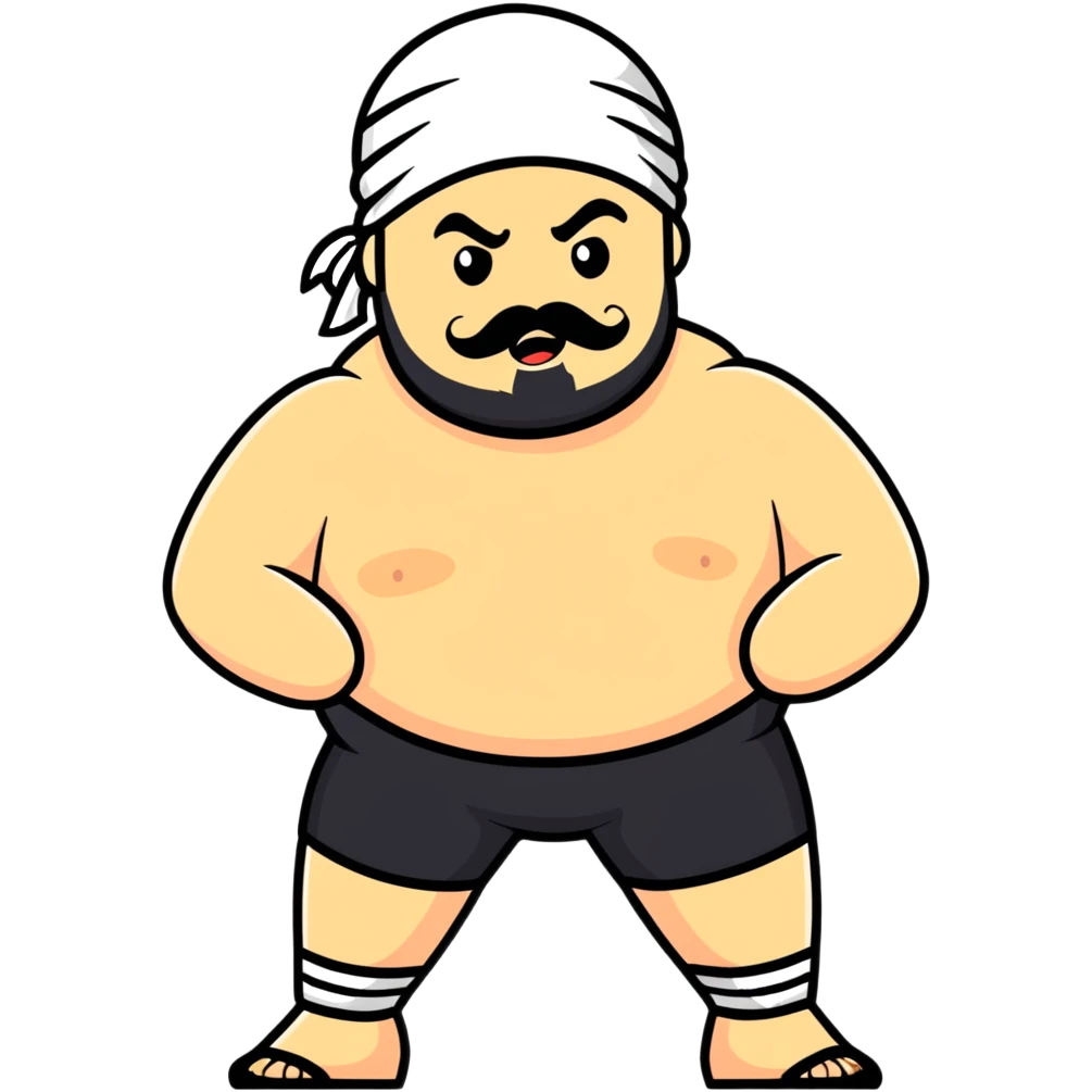 White skin fat guy with black durag, beard and mustache in wrestling singlet emoji