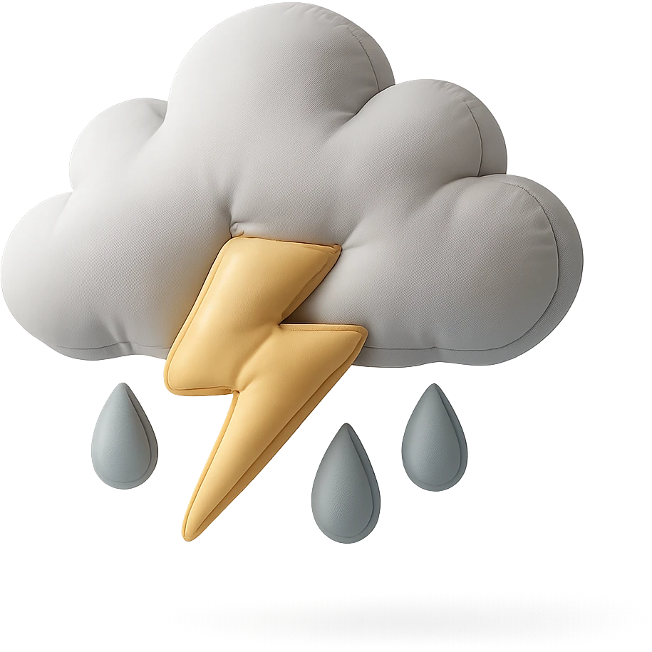 plush cushion thunderstorm cloud with lightning and rain, soft edges emoji