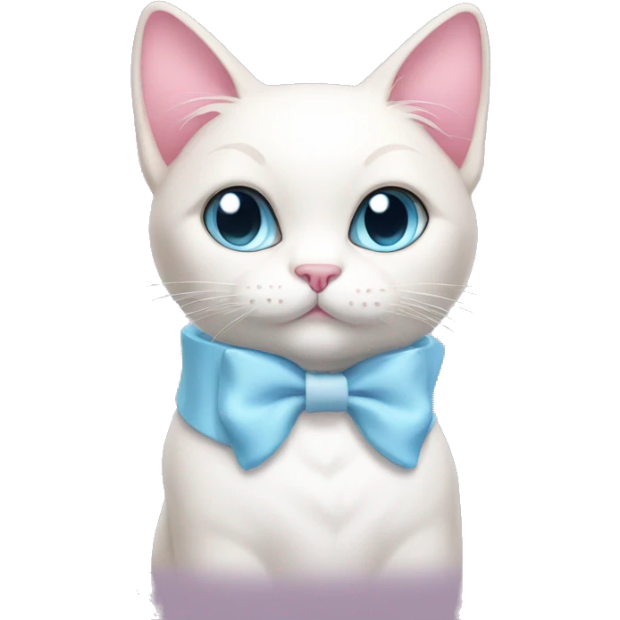 pink and white cat with light blue bow and belle collar  emoji