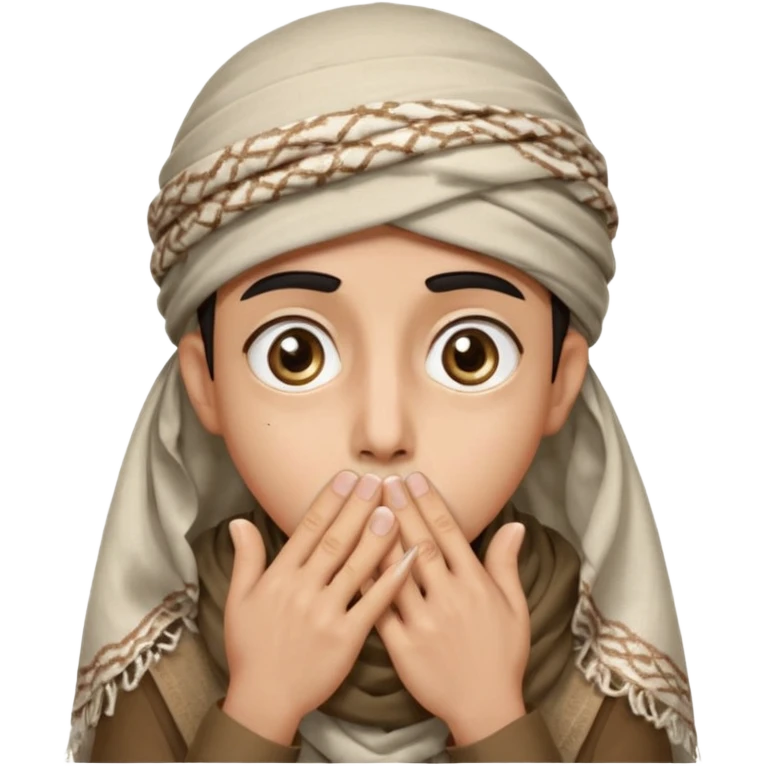 **المشهد**: وجه مصدوم، عيون كبيرة، يديه تغطيان فمه، مع "تأثير انفجار" صغير خلفه (مثل دخان أو شرر).
- **اللمسة**: قبعة تقليدية (مثل الشماغ أو الكوفية) مائلة على رأسه كرمز للبراءة!
 emoji