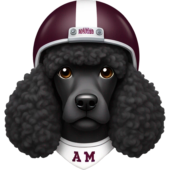 Black poodle wearing Texas A&M football helmet emoji