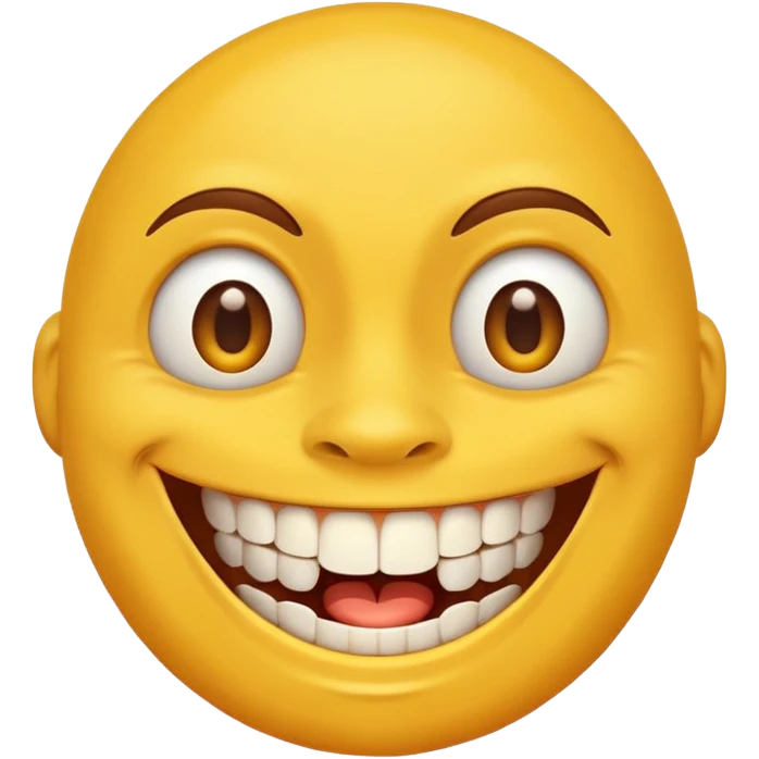 a smiling yellow face with very big teeth like the trivago guy emoji