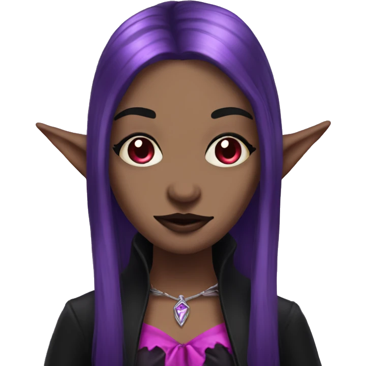 vampire witch elf with purple and black hair with pink fairy vampire emoji